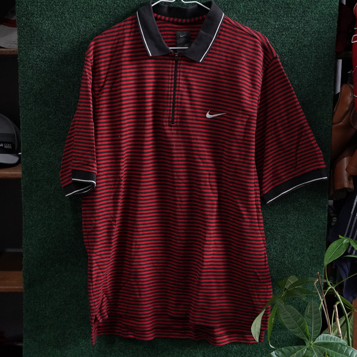 Vintage Nike Quarter-Zip Polo - Red/Black Stripe