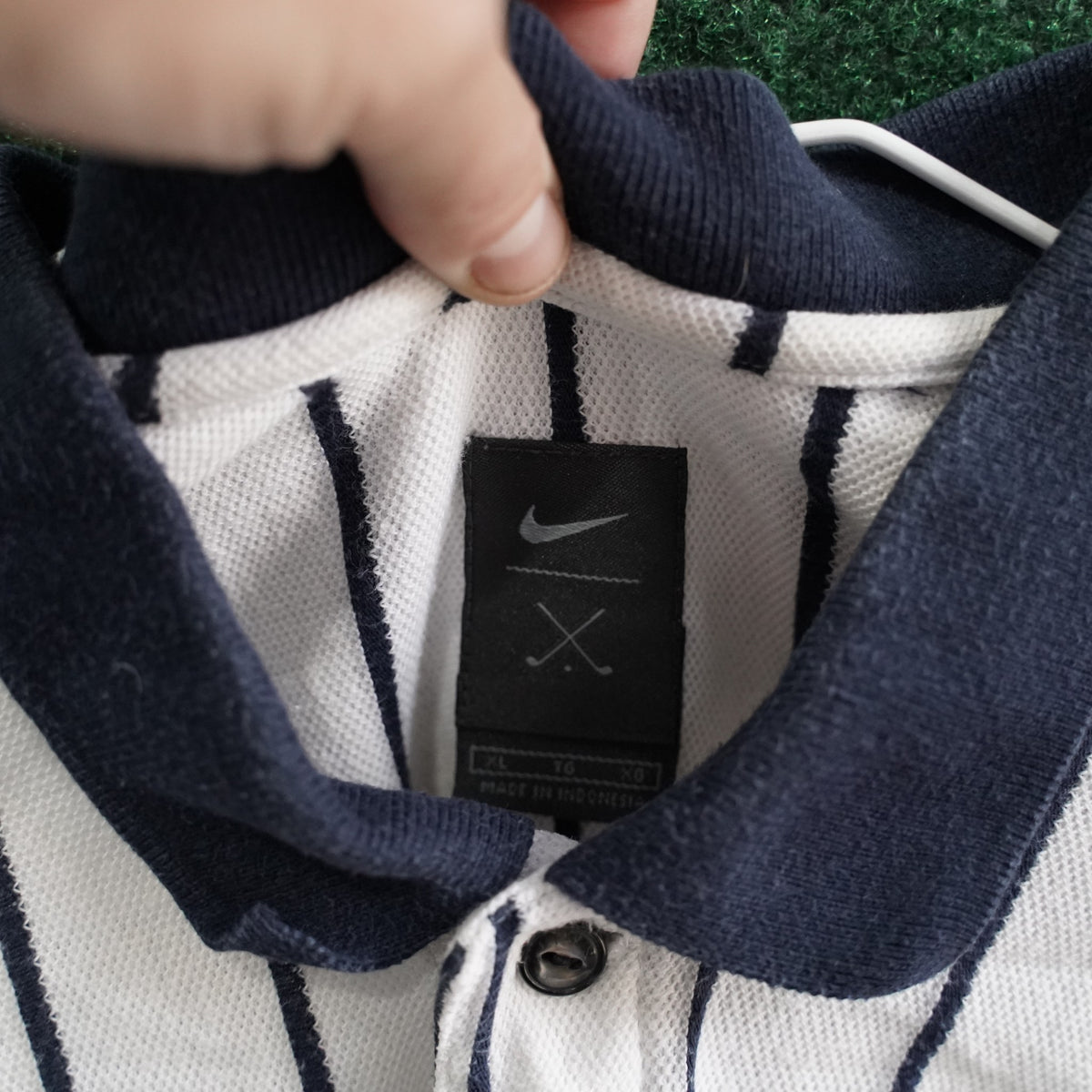 Vintage Nike Polo - White/Navy Pinstripe
