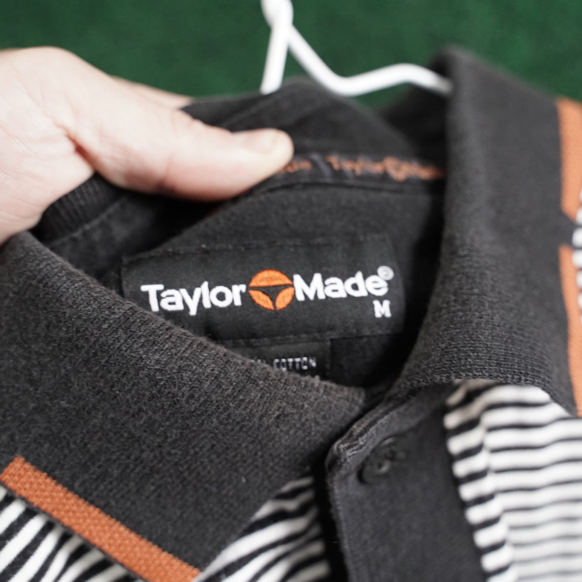 Vintage TaylorMade Polo - Black/White Stripe Orange Trim