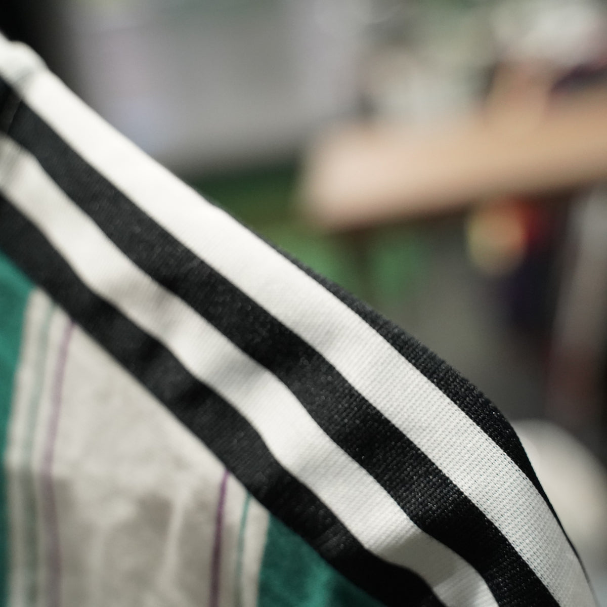 Vintage Adidas Trefoil Henley Tee - Green/White Stripe