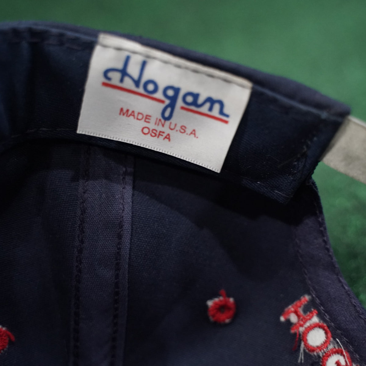 Ben Hogan Script Hat (Navy/Red Brim, Leather Strap)
