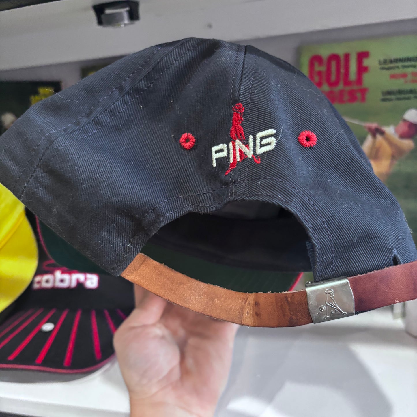 Vintage Ping hat leather strap back