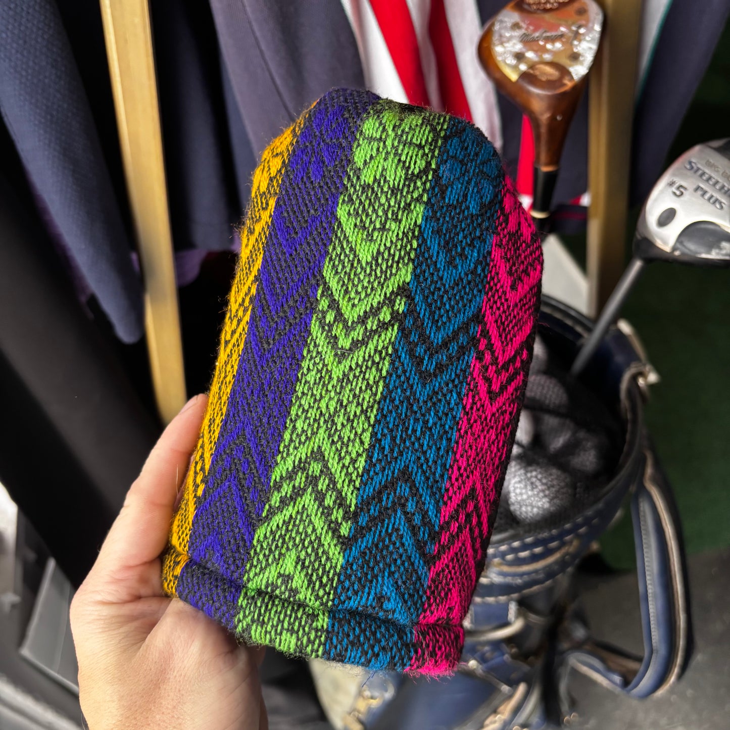 Soft knit multi color head over upcycled