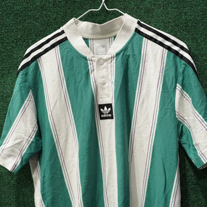 Vintage Adidas Trefoil Henley Tee - Green/White Stripe