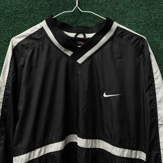 Vintage Nike Striped V-Neck Windshirt Pullover - Black/White