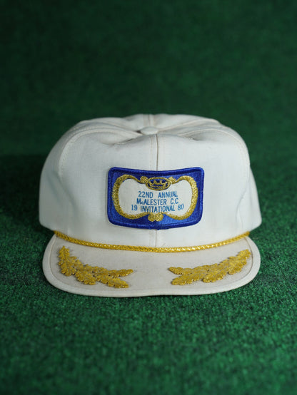 Vintage 1980 McAlester CC Invitational Golf Hat Gold Laurel Patch Cap