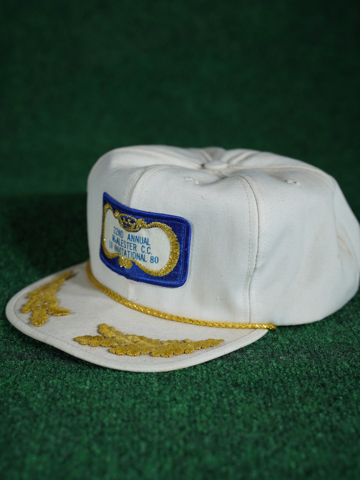 Vintage 1980 McAlester CC Invitational Golf Hat Gold Laurel Patch Cap