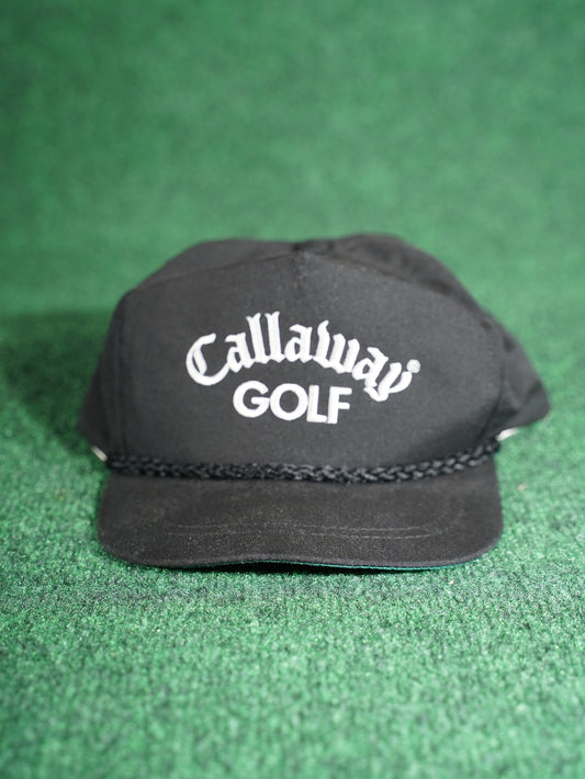 Vintage Callaway Golf Rope Hat Black Leather Strap Brass Buckle 90s