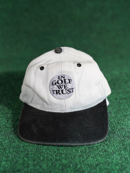 Vintage In Golf We Trust Hat White Black Leather Strap Green Underbill