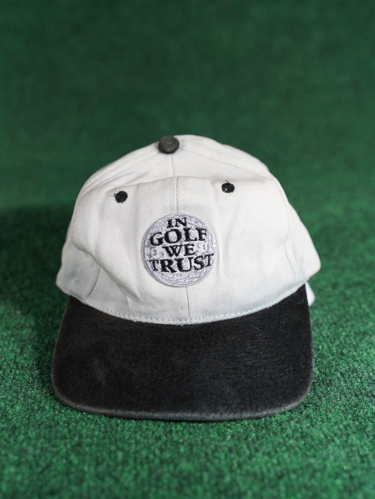 Vintage In Golf We Trust Hat White Black Leather Strap Green Underbill