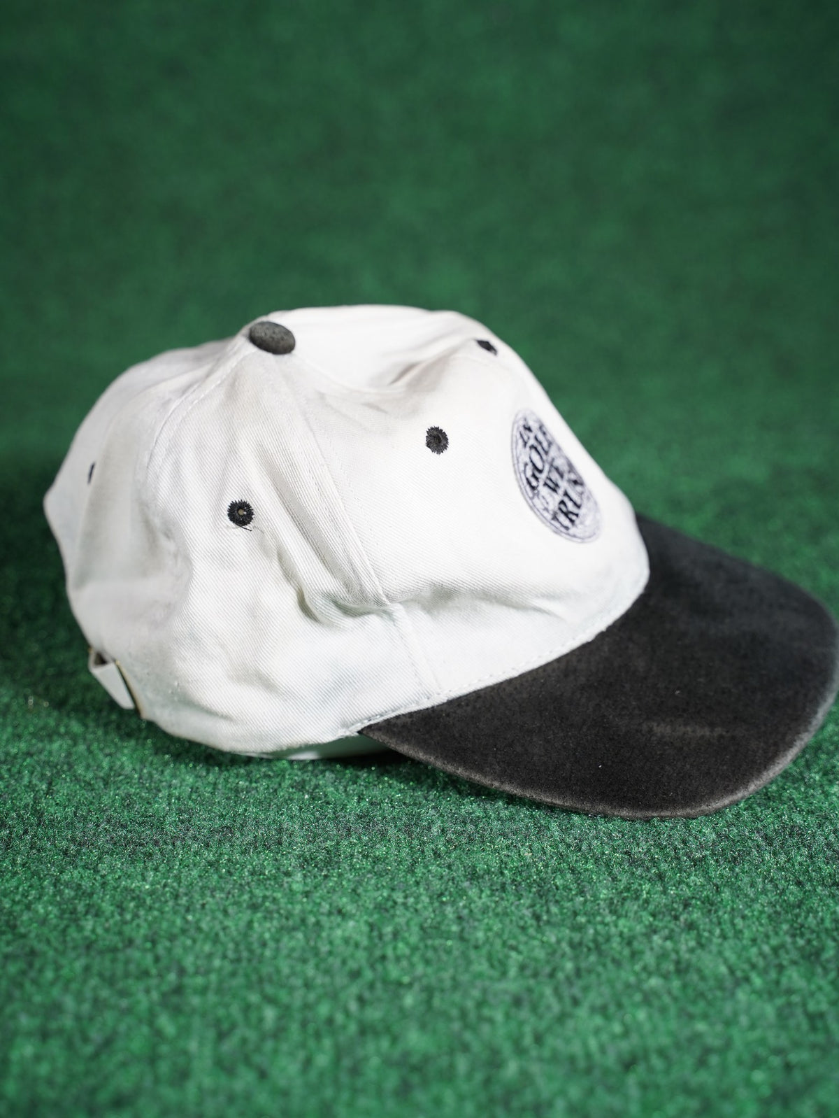 Vintage In Golf We Trust Hat White Black Leather Strap Green Underbill
