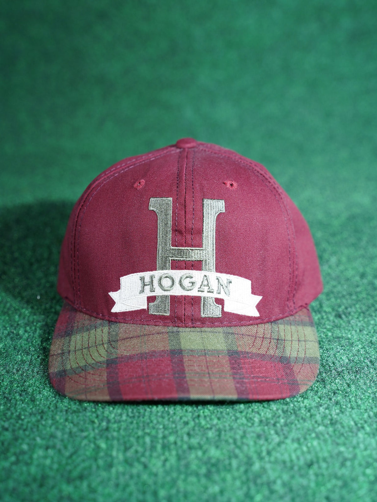 Vintage Ben Hogan Golf Hat Maroon Plaid Brim Green Underbill Strapback