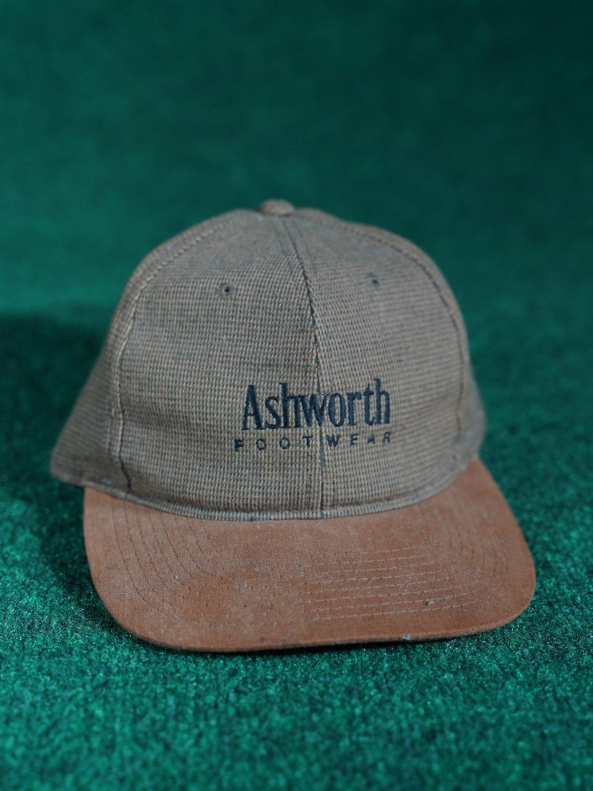 Vintage Ashworth Footwear Hat Brown Khaki Textured Golf Cap Strapback