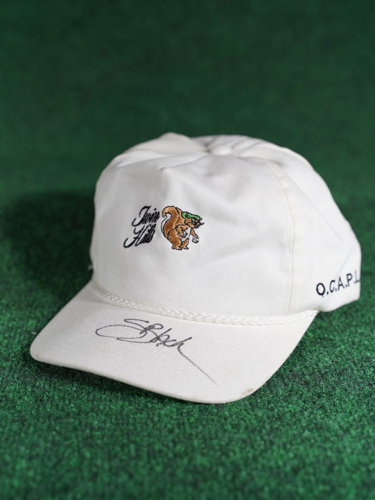 Twin Hills Golf Course Signed Hat Autographed White Mascot Cap Vintage