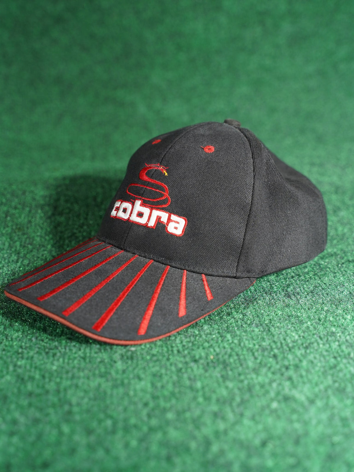 Vintage Cobra Golf Hat Black Red Pinstripe Snake Logo Strapback Cap