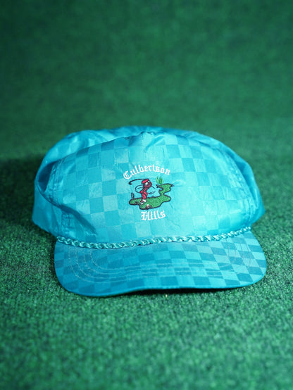 Vintage Colberton Hills Golf Hat Teal Checkerboard Rope Leather Strap