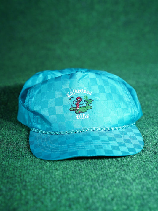 Vintage Colberton Hills Golf Hat Teal Checkerboard Rope Leather Strap