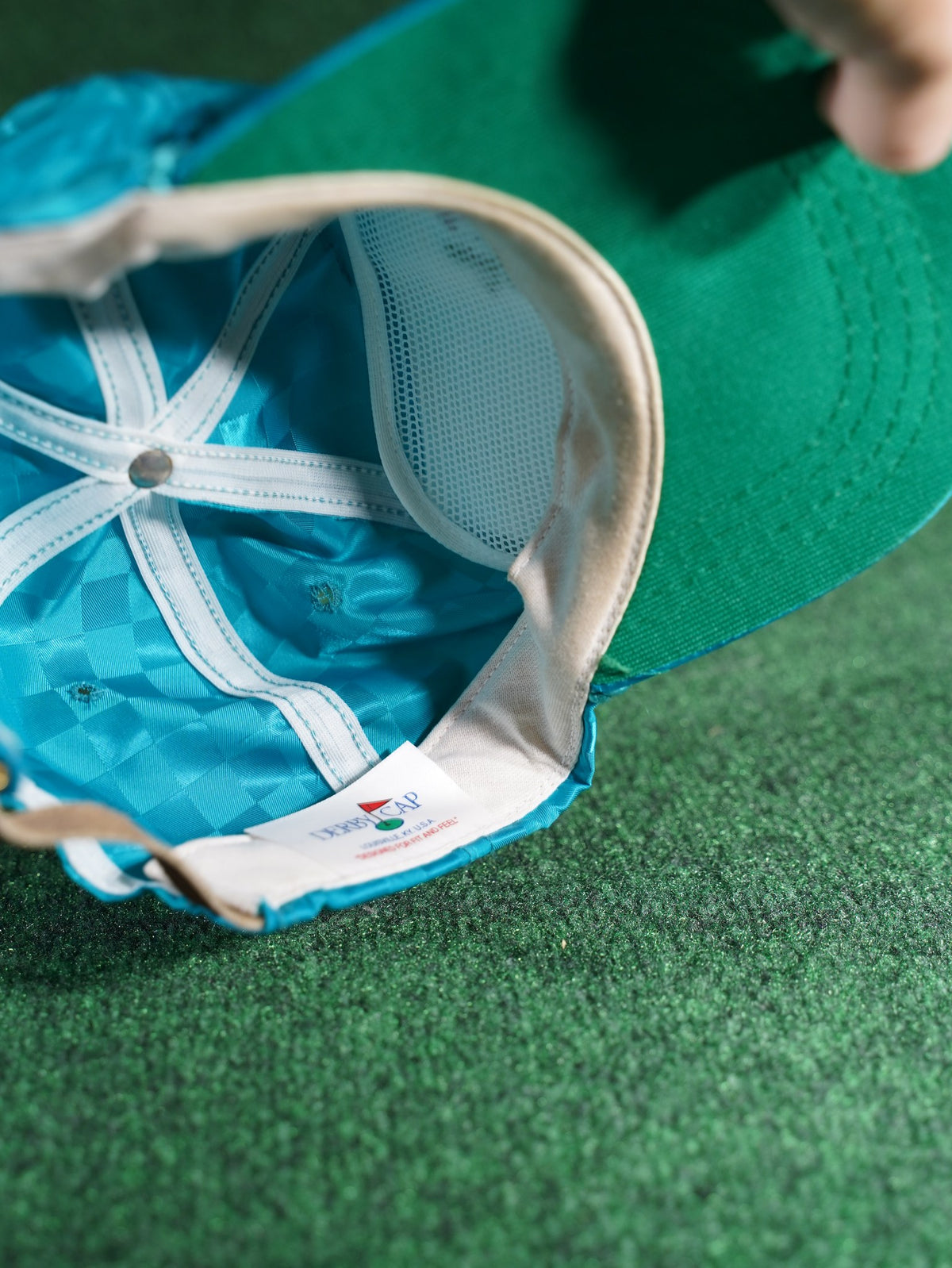 Vintage Colberton Hills Golf Hat Teal Checkerboard Rope Leather Strap
