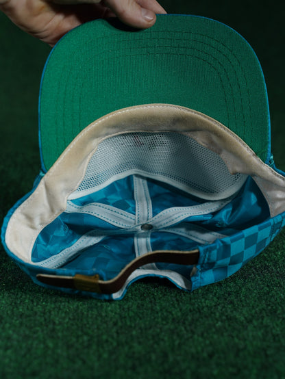 Vintage Colberton Hills Golf Hat Teal Checkerboard Rope Leather Strap