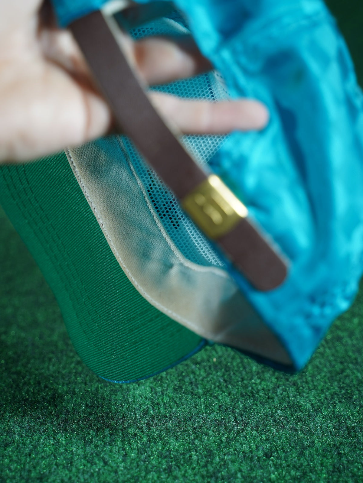 Vintage Colberton Hills Golf Hat Teal Checkerboard Rope Leather Strap