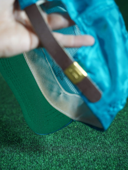 Vintage Colberton Hills Golf Hat Teal Checkerboard Rope Leather Strap