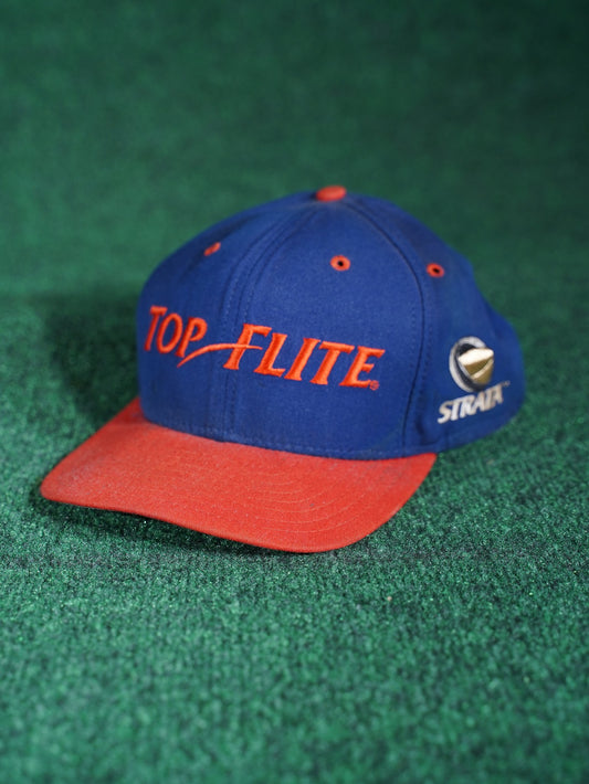 Vintage Top Flite Strata Golf Hat Blue Red Leather Strap Brass Buckle