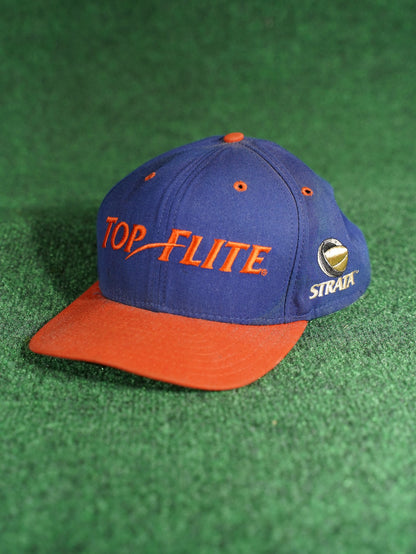 Vintage Top Flite Strata Golf Hat Blue Red Leather Strap Brass Buckle