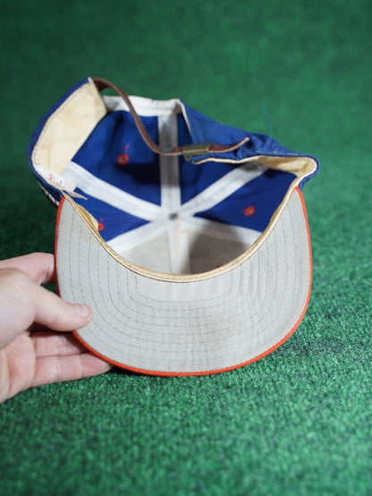 Vintage Top Flite Strata Golf Hat Blue Red Leather Strap Brass Buckle