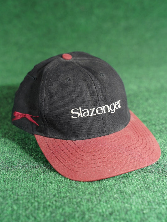 Vintage Slazenger Golf Hat Black Red Made in USA Union Jack Strapback