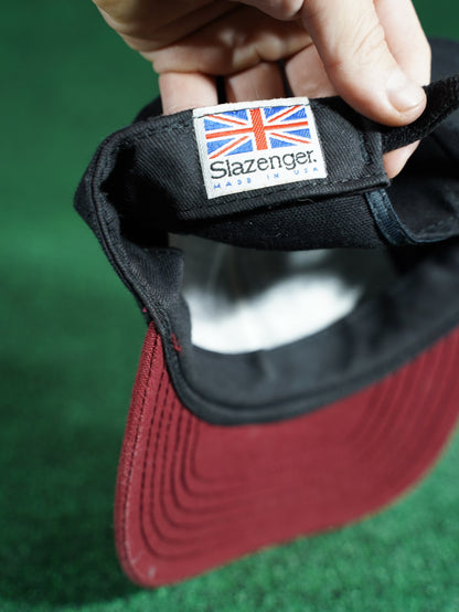 Vintage Slazenger Golf Hat Black Red Made in USA Union Jack Strapback