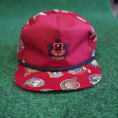 Vintage La Mode Golf Rope Hat Red Crest Print 1930s Golf Badges Strapback