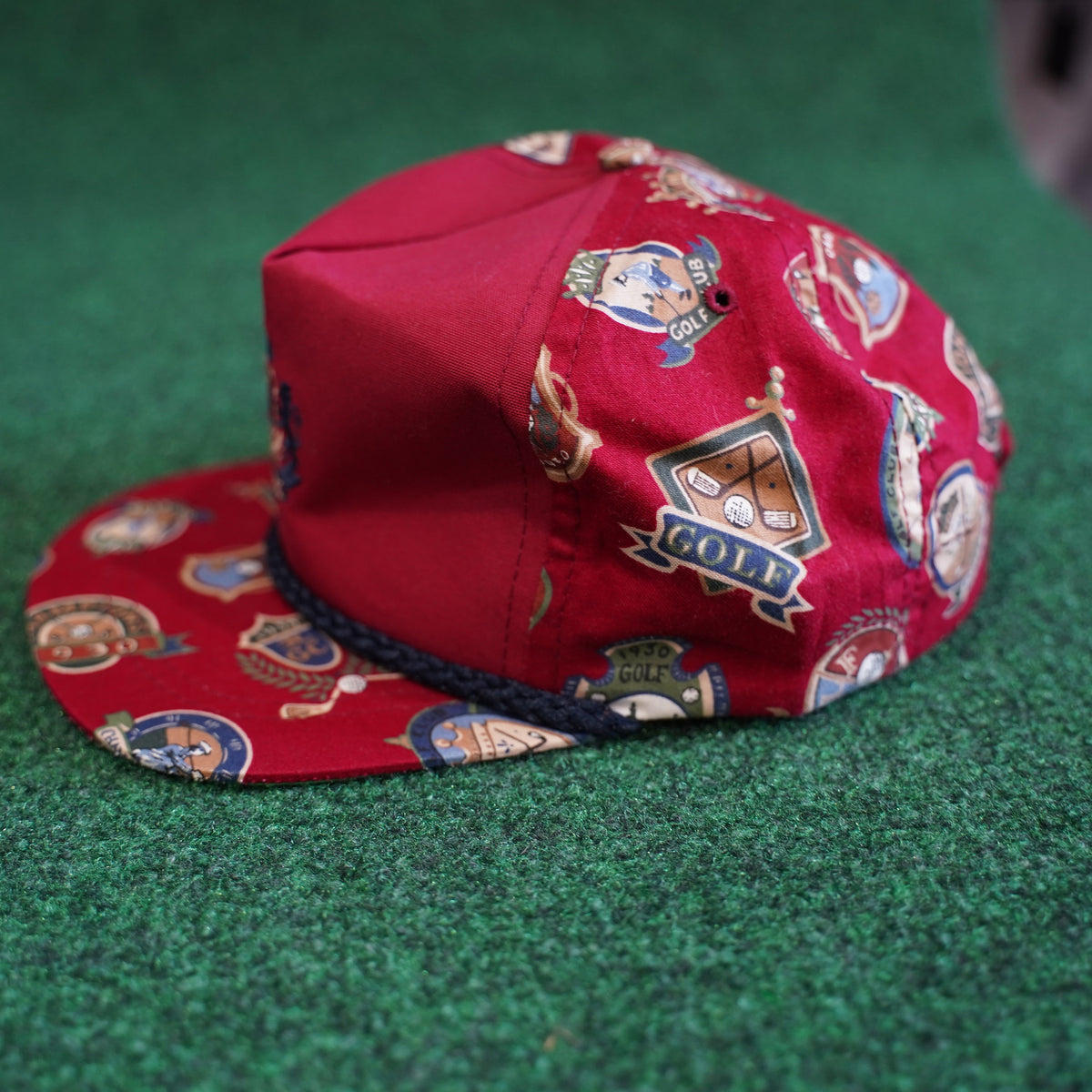 Vintage La Mode Golf Rope Hat Red Crest Print 1930s Golf Badges Strapback