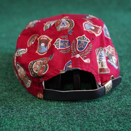 Vintage La Mode Golf Rope Hat Red Crest Print 1930s Golf Badges Strapback