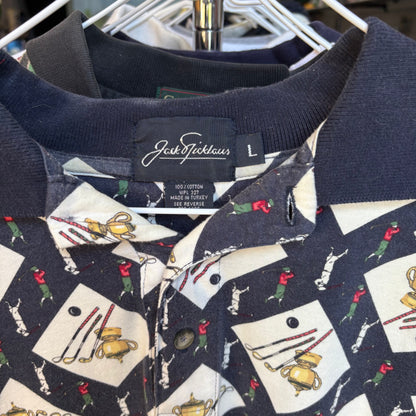 Vintage all over print golf polo large