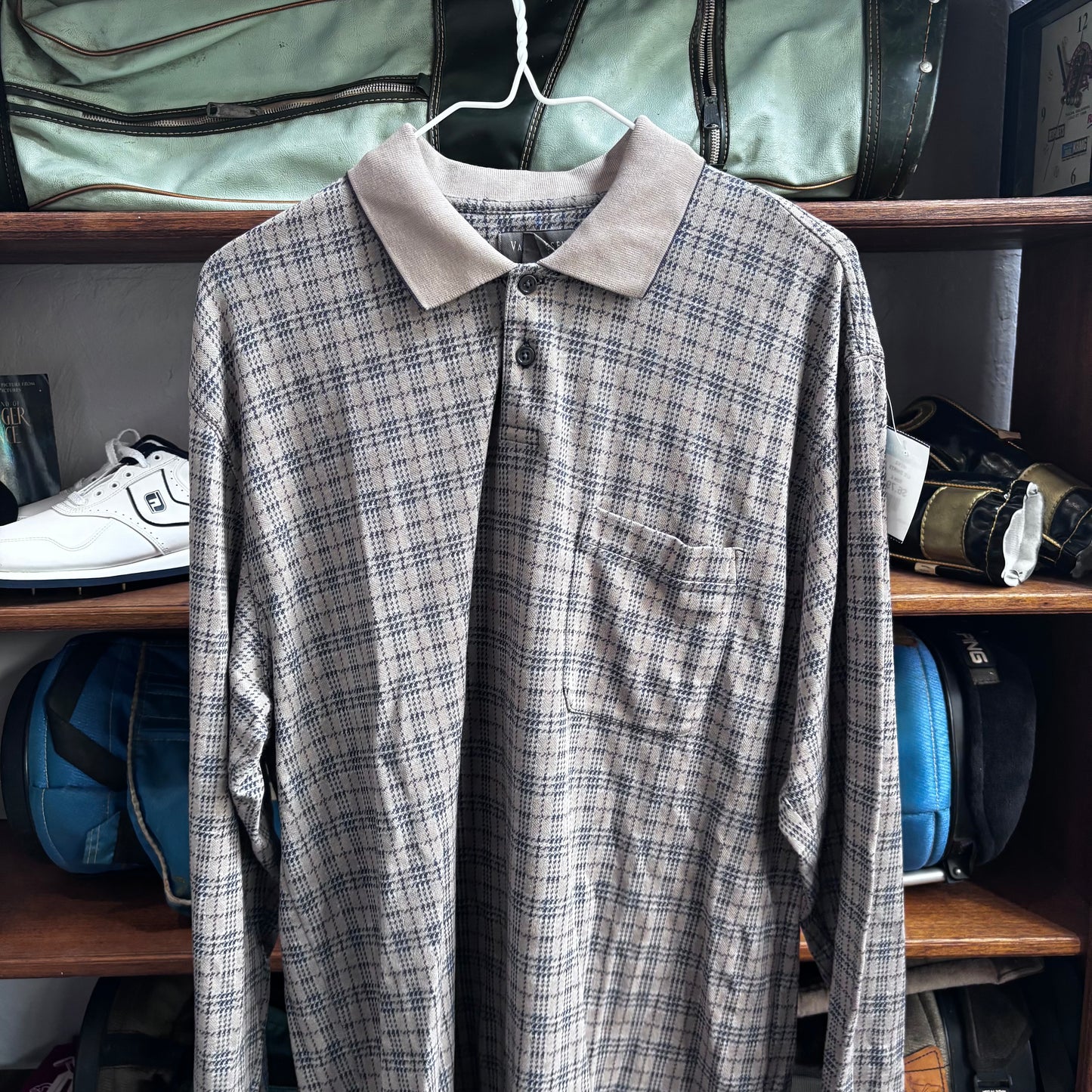 Vintage plaid brown polo long