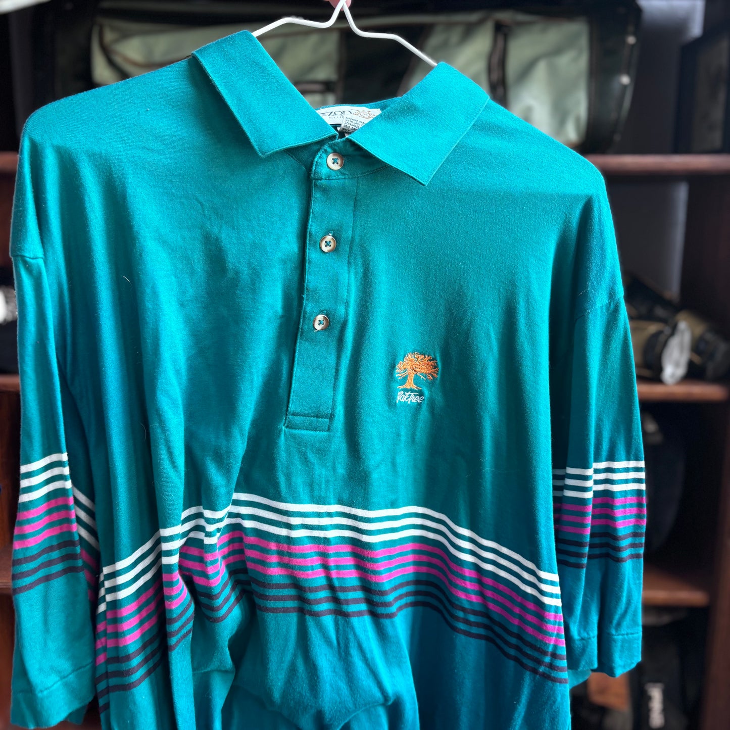 Vintage Green Striped Oak Tree polo