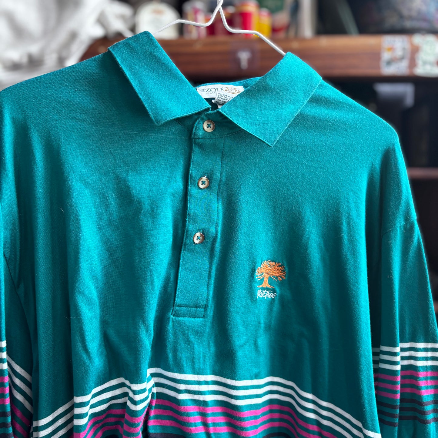Vintage Green Striped Oak Tree polo