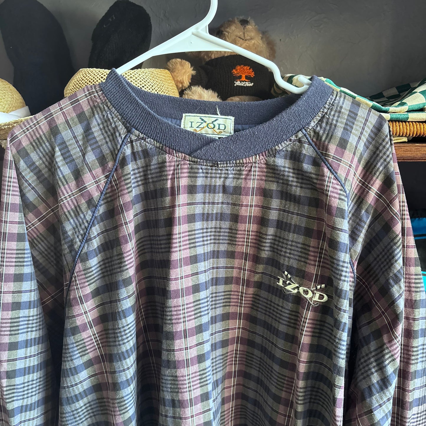 Vintage Izod plaid windbreaker pullover golf